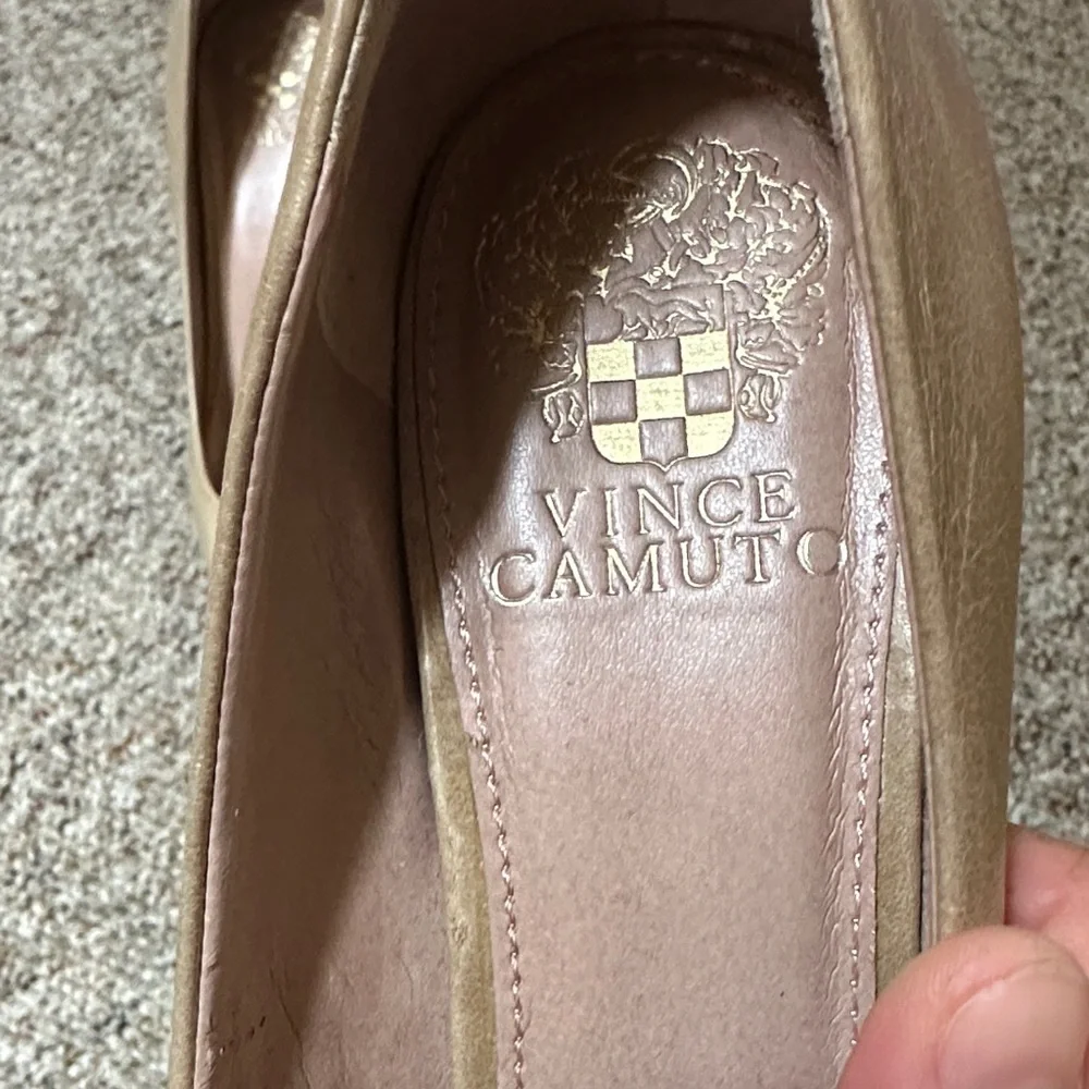 Vince Camuto Tan Peep-Toe Block Heels - Picture 3 of 8